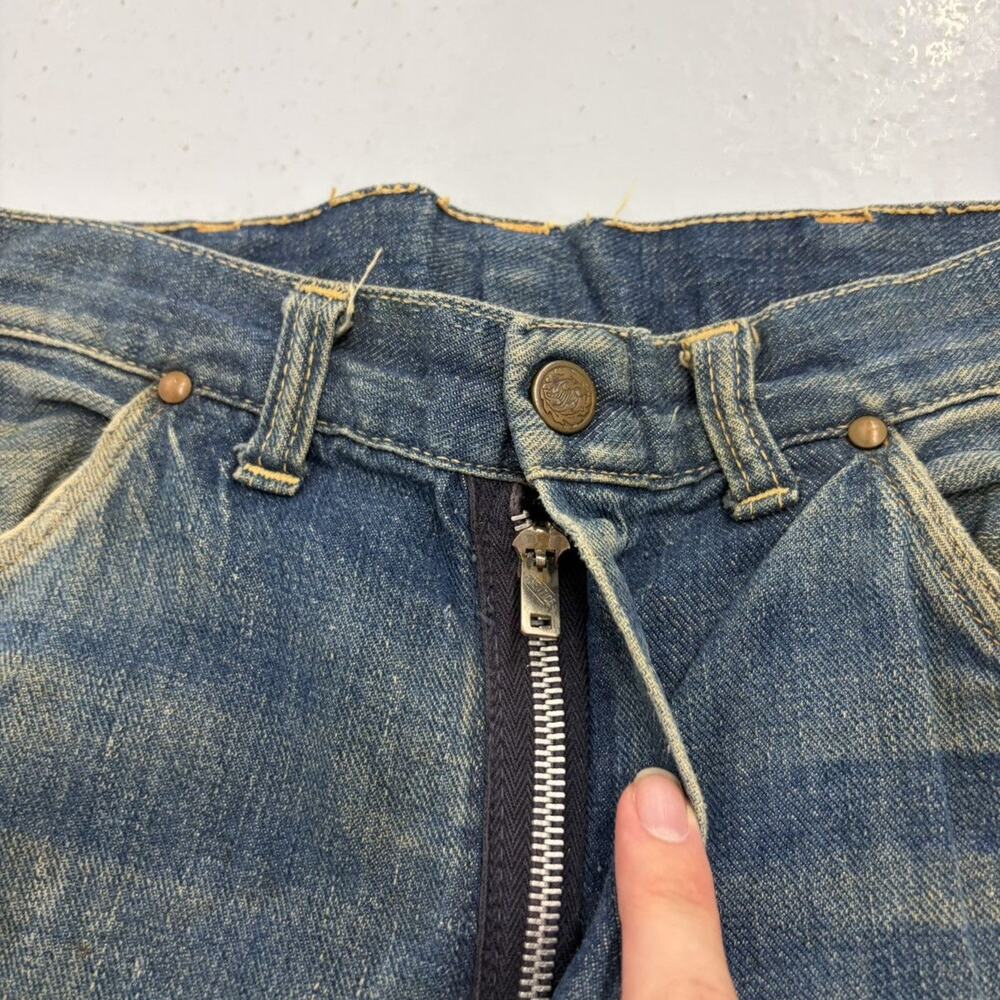 Vintage 50s Blue Distressed Workwear Jeans 24x23 - Picture 2 of 4
